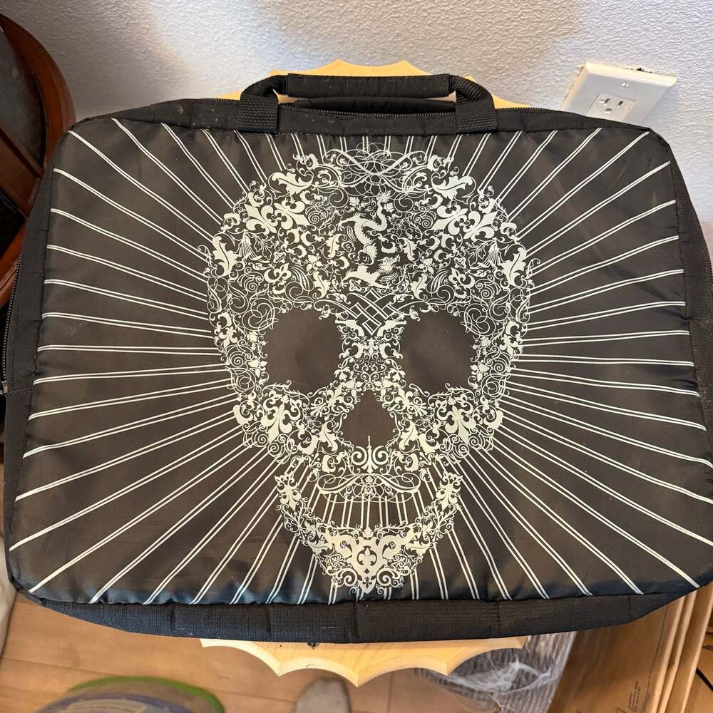 Icon New York Est 1998 Skull Floral Black Laptop Briefcase Bag